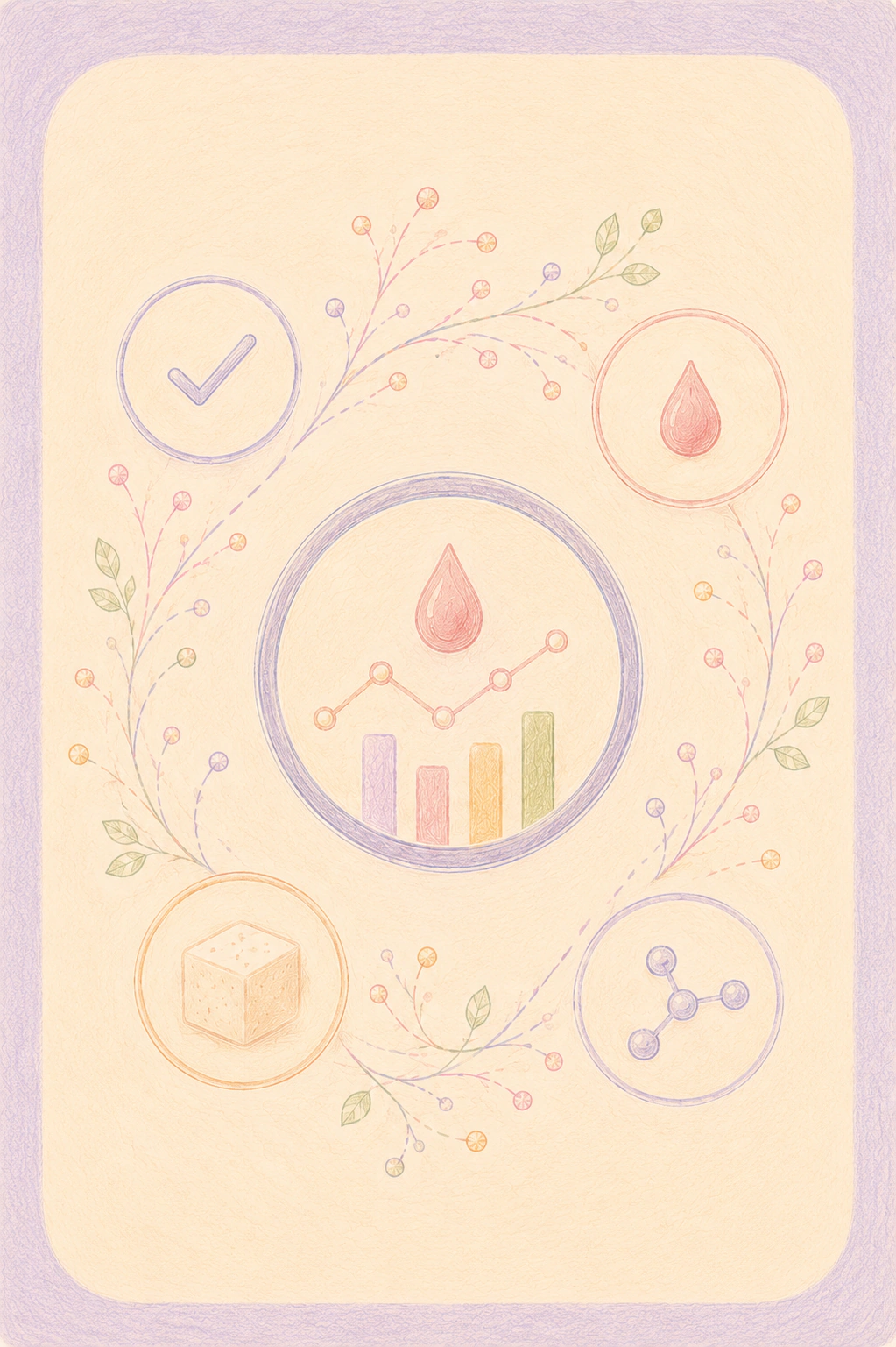 表现血糖记录与代谢指标的手绘插画